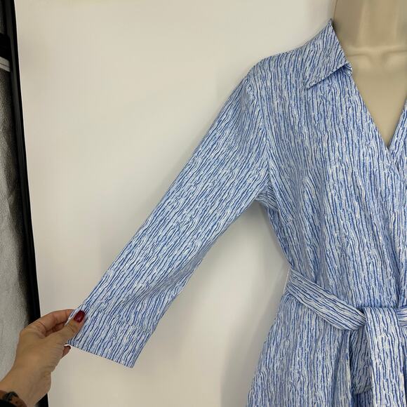 J.McLaughlin Women’s Verte Dress Size M Midi White Blue Catalina Cloth Coastal - Picture 6 of 16